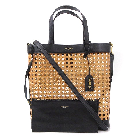 サンローラン パリ Saint Laurent Paris かごバッグ ハンド ショルダー 2way ポーチ付き ロゴ レザー Gue 0421 ベージュ系 黒 ブラック 鞄 Sm レディース 002 ベクトルパーク