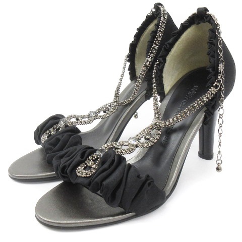 グレースコンチネンタル Grace Continental ジュエル サンダル フリル サテン ストラップ 黒 ブラック系 36 靴 Smv レディース 002 ベクトルパーク