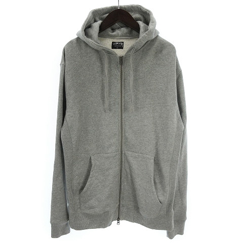 ステューシー STUSSY パーカー スウェット 長袖 ダブルジップ コットン 裏毛 袖ロゴ 刺繍 グレー L SM0 メンズ 002-402206080041