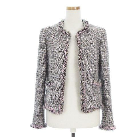 シャネル CHANEL 03AW ツイードジャケット ノーカラー スタッズボタン 