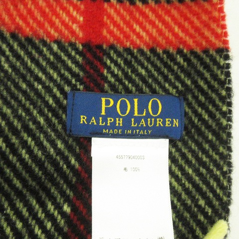ポロ ラルフローレン POLO RALPH LAUREN マフラー ストール 大判 ウール フリンジ チェック ロゴ刺繍 マルチカラー 緑 黄 イエロー 赤 SM0 レディース 002-402208060143