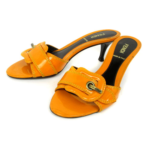 フェンディ FENDI ミュール サンダル ベルト エナメル オレンジ 35 1/2  