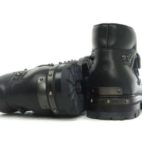 プラダ PRADA 美品 13AW ブーツ ショート スタッズ レザー ベルト 黒