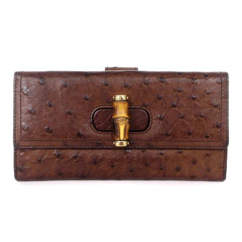 グッチ GUCCI バンブー 長財布 Wホック 三つ折り オーストリッチ 