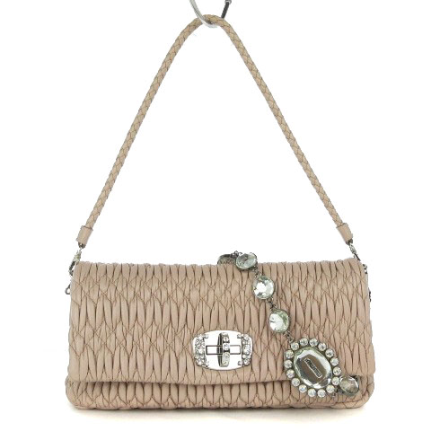 ミュウミュウ miumiu 美品 ナッパ クリスタル マテラッセ ショルダー 