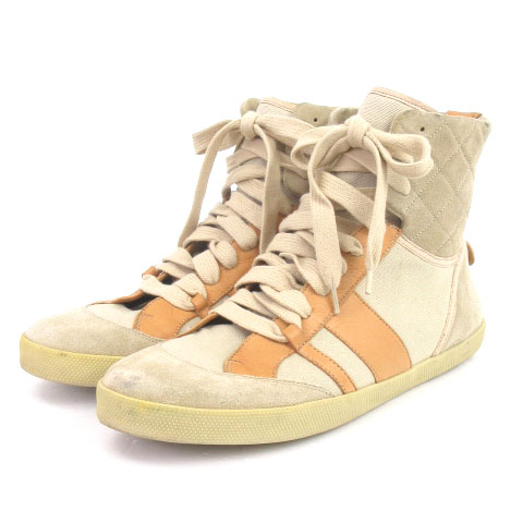 クロエ CHLOE スニーカー ハイカット スエード ステッチ ベージュ 茶  