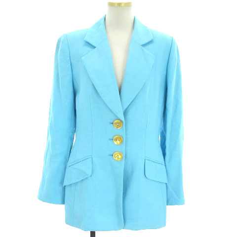 クリスチャンディオール Christian Dior テーラードジャケット ミドル シングル 3b リネン 水色 ライトブルー 9 レディース 002 ベクトルパーク