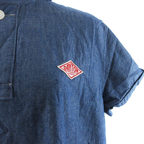 ダントン Danton シャツ ワンピース 半袖 ひざ丈 ロゴ ワッペン コットン ブルー 青 36 レディース 002 ベクトルパーク