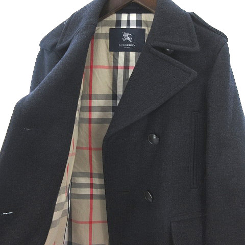 バーバリー ロンドン Burberry London Pコート メルトン 裏地チェック ウール 濃いグレー M アウター Sm メンズ 002 ベクトルパーク