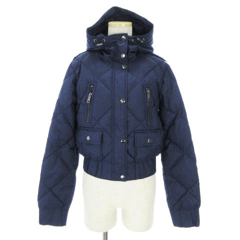 バーバリー ロンドン Burberry London ジャケット ダウン ショート丈 ダブルジップ フード 紺 ネイビー S アウター レディース 002 ベクトルパーク
