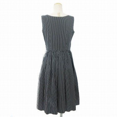 プラダ Prada ワンピース ノースリーブ ひざ丈 ストライプ コットン 黒 白 ブラック ホワイト 38 レディース 002 ベクトルパーク