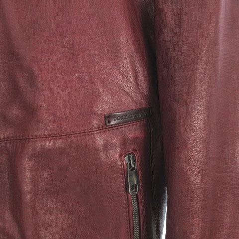 ドルチェアンドガッバーナ羊革ワインレッドフーデッドレザージャケット44.