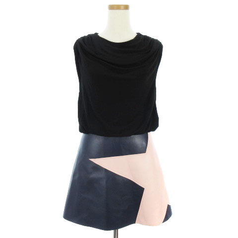 エムエスジーエム Msgm ワンピース ドッキング ノースリーブ ミニ丈 スター 合皮 フェイクレザー 黒 紺 ブラック ネイビー ピンク 38 Sm レディース 002 ベクトルパーク