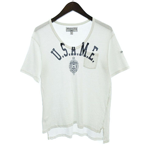 アメリカーナ Americana tシャツ カットソー 半袖 プリント スリット ポケット付き Uネック 白 ホワイト レディース 002 ベクトルパーク アメリカーナ Americana tシャツ カットソー 半袖 プリント スリット ポケット付き Uネック 白 ホワイト レディース 002 ベクトルパーク