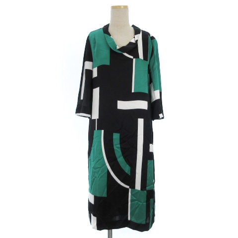 アイシービー Icb ワンピース 五分袖 ひざ丈 総柄 ブラック ホワイト グリーン 11 レディース 002 ベクトルパーク