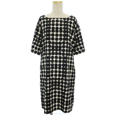 23区 オンワード樫山 ワンピース 五分袖 ひざ丈 ドット 黒 ブラック 白 ホワイト系 38 レディース 002 ベクトルパーク