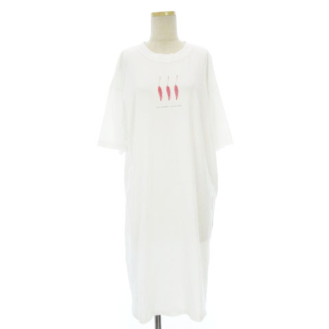 ワイズフォーリビング Y S For Living Basics Tシャツ ワンピース ひざ丈 唐辛子 プリント 五分袖 白 ホワイト レディース 002 ベクトルパーク