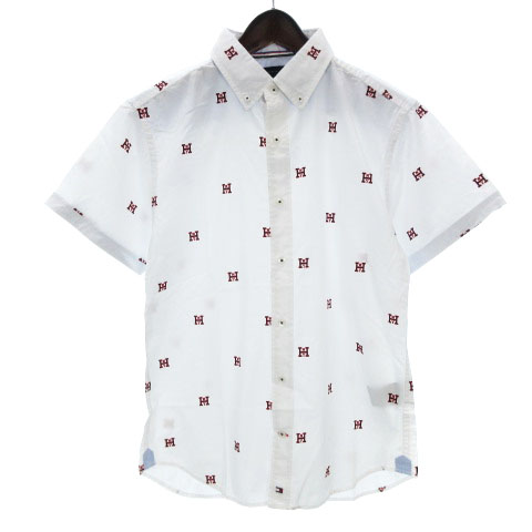 トミーヒルフィガー Tommy Hilfiger 半袖 シャツ ボタンダウン 総柄 白 ホワイト L メンズ 002 ベクトルパーク