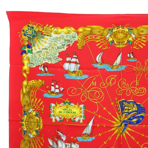 エルメス Hermes Voiles De Lumiere 光の帆船 カレ90 スカーフ 赤 レッド ファッション小物 レディース 002 ベクトルパーク