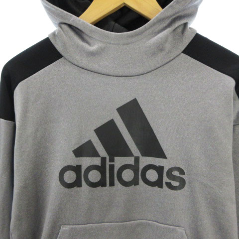 アディダス Adidas パーカー プルオーバー 長袖 ロゴ プリント グレー 黒 ブラック 160 ジュニア キッズ 002 ベクトルパーク