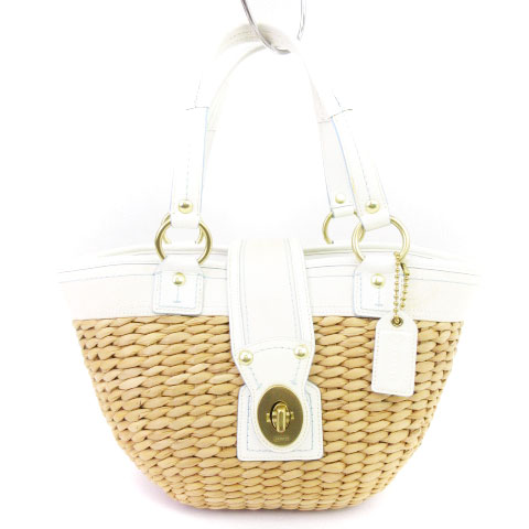 コーチ COACH かごバッグ ストロー バスケット 10728 レザー ベージュ  