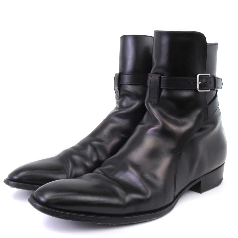 サンローラン パリ Saint Laurent Paris ワイアット ジョッパーブーツ スタックヒール ベルト ショート スムースレザー 4972 Aqs00 1000 黒 ブラック 41 靴 Kn0 メンズ 002 ベクトルパーク
