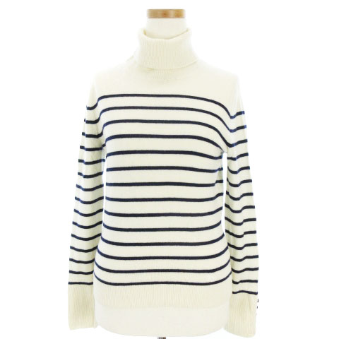 バーバリー Burberry ニット セーター 長袖 タートルネック ボーダー ウール カシミヤ混 白系 紺 ネイビー 1 レディース 002 ベクトルパーク