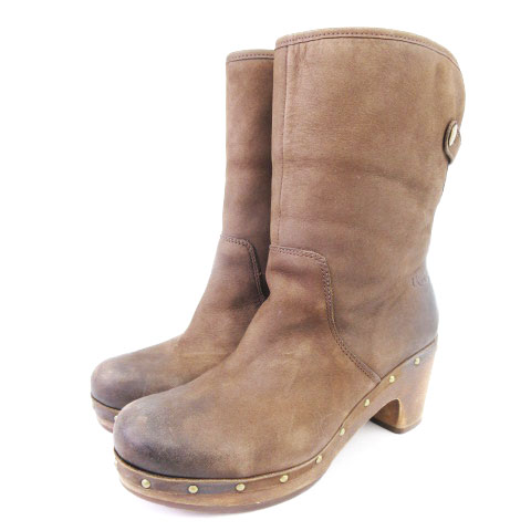 アグ オーストラリア Ugg Australia ブーツ リネア ミドル スタッズ 37 レザー 茶 ブラウン 22 シューズ 靴 小さいサイズ Vp レディース 002 ベクトルパーク