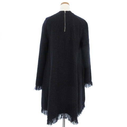 ドゥロワー Drawer 17aw ラメミラノフリンジワンピース ひざ丈 フレア 長袖 ニット ウール 6526 299 0875 ダークネイビー ゴールド 1 レディース 002 ベクトルパーク