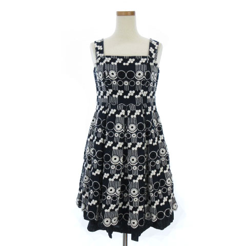 エムズグレイシー M S Gracy ワンピース ノースリーブ ひざ上丈 タック フレア レイヤード 刺繍 レース 紺 白 ネイビー ホワイト 38 Ibs レディース 002 ベクトルパーク