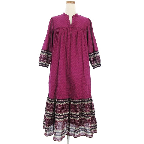 ユニクロ Uniqlo Annasui アナスイ コラボ ワンピース ロング フレア 七分袖 総柄 コットン 紫 パープル S レディース 002 ベクトルパーク