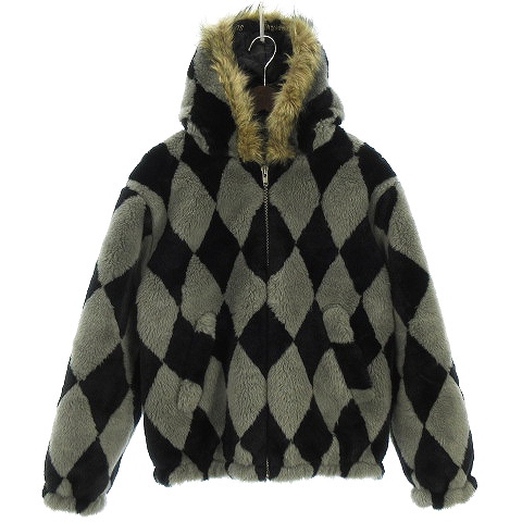 シュプリーム Supreme 18aw Diamond Faux Fur Jacket ダイヤモンド ファー ジャケット ブルゾン フード 中綿 黒 灰 ブラック グレー S アウター メンズ 002 ベクトルパーク