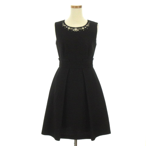 アベニールエトワール Aveniretoile ワンピース ノースリーブ ひざ丈 丸首 タック ビジュー 黒 ブラック 34 Ecr2 レディース 002 ベクトルパーク