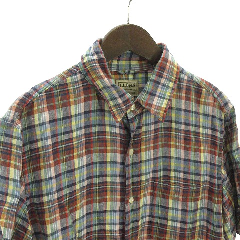 エルエルビーン L L Bean チェックシャツ 半袖 レギュラーカラー ワッシャー 麻 リネン L マルチカラー Sm メンズ 002 902103080020 ベクトルパーク