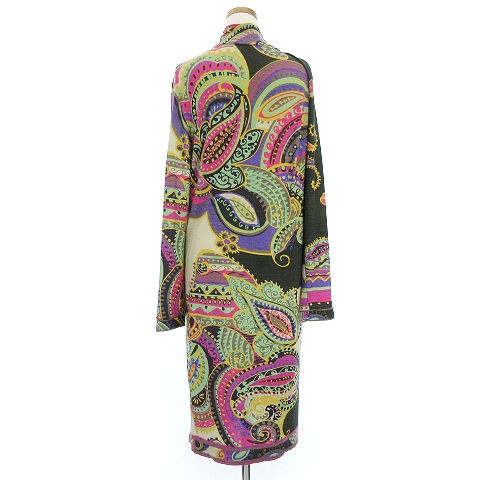 レオナール Leonard Fuchsia ワンピース ロング 長袖 総柄 ペイズリー 大柄 カシュクール ウール シルク混 マルチカラー 40 Ibo5 レディース 002 ベクトルパーク
