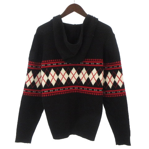 ディーゼル Diesel ニット セーター 長袖 フード アーガイル柄 ウール 黒 ブラック 赤 レッド S メンズ 002 ベクトルパーク