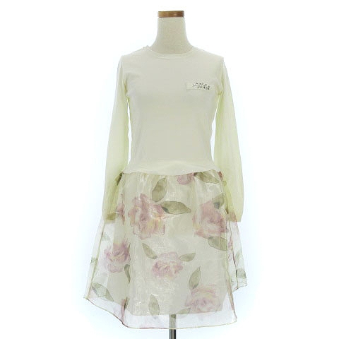 チェスティ Chesty ワンピース ひざ丈 長袖 ニット ドッキング チュール ビジュー 花柄 白系 オフホワイト 0 レディース 002 ベクトルパーク