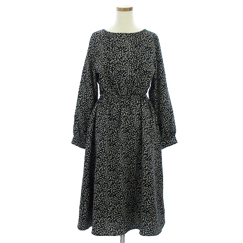 未使用品 イェッカヴェッカ Yecca Vecca 変形ドット柄ワンピース 長袖 フレア ロング 黒 ブラック F レディース 002 ベクトルパーク