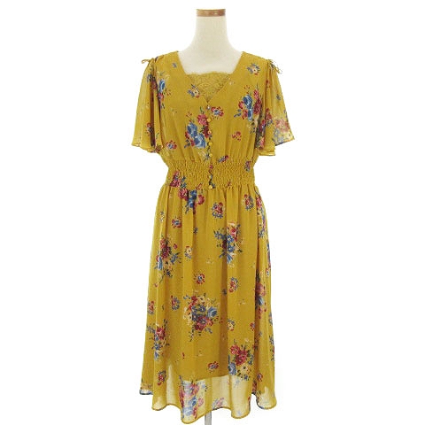 クミキョク 組曲 Kumikyoku ワンピース ロング丈 半袖 シフォン フレアスリーブ 花柄 黄色系 マスタード 1 レディース 002 ベクトルパーク