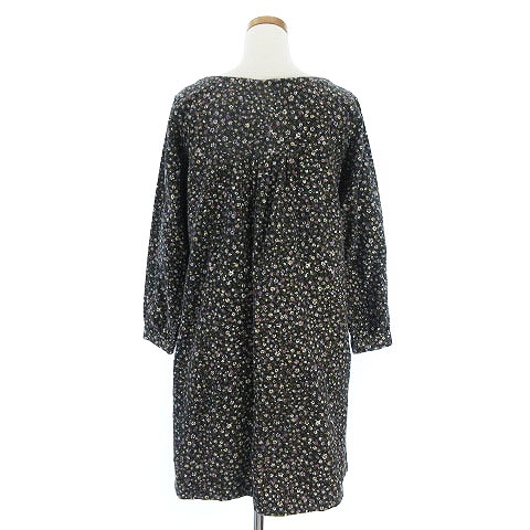 サニークラウズ Sunny Clouds ワンピース ひざ丈 長袖 Uネック コットン 微起毛 小花柄 黒系 ブラック系 Mp レディース 002 ベクトルパーク