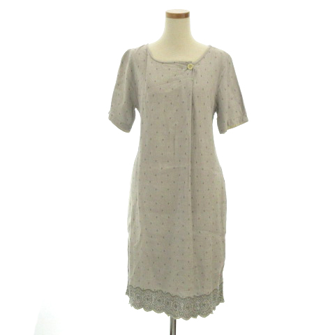 サニークラウズ Sunny Clouds ワンピース ひざ丈 半袖 総柄 刺繍 灰 グレー M レディース 002 ベクトルパーク