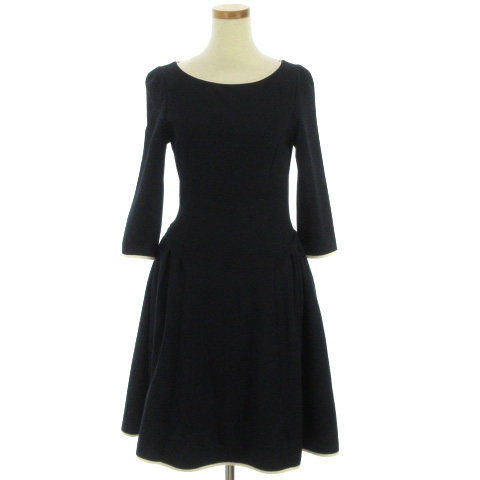 デイジーリンフォクシー Daisy Lin For Foxey 14年 ワンピース ひざ丈 長袖 ギャザー パイピング ストレッチ 38 紺 ネイビー Ecr4 レディース 002 ベクトルパーク