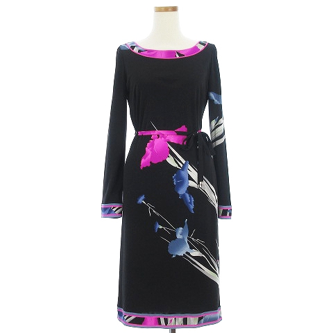 ファイナルバーゲン レオナール Leonard Paris 最高級ライン シルクワンピース ベルト付 総柄 バタフライ 蝶 ひざ丈 紺 38 約m 毎回完売 Theblindtigerslidell Com