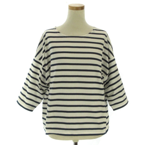 ルミノア Leminor カットソー 五分袖 Tシャツ ボーダー ワイド ボートネック コットン バスク 1 紺 ネイビー系 レディース 002 ベクトルパーク