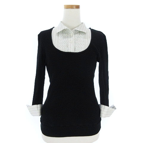 バーバリー ロンドン Burberry London カットソー 七分袖 フェイクレイヤード シャツ ピンタック リブ コットン ストレッチ 黒系 ブラック系 2 レディース 002 ベクトルパーク
