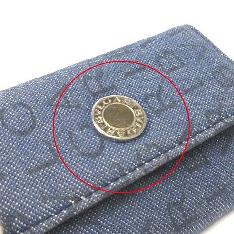 ブルガリ BVLGARI キーケース デニム 6連 フック ロゴ 総柄 青