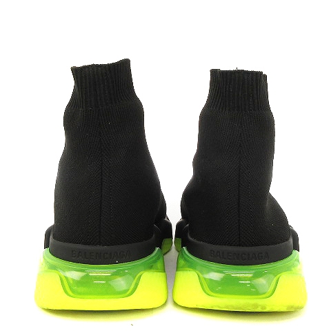 バレンシアガ BALENCIAGA SPEED CLEAR SOLE TRAINER スニーカー ソックス ロゴ プリント ニット 607544 w05gj 1048 黒 ブラック 黄 イエロー 26cm UK5 靴 メンズ