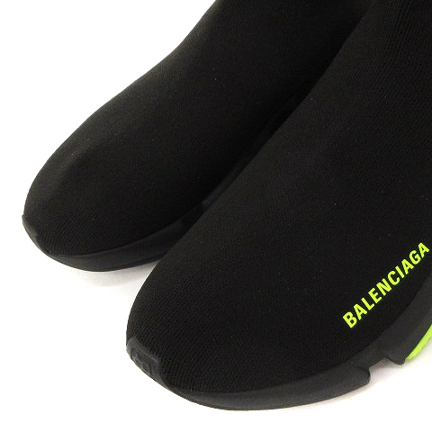 バレンシアガ BALENCIAGA SPEED CLEAR SOLE TRAINER スニーカー ソックス ロゴ プリント ニット 607544 w05gj 1048 黒 ブラック 黄 イエロー 26cm UK5 靴 メンズ