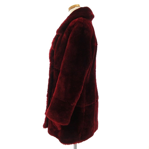 グッチ GUCCI ムートン ファー 毛皮 コート ダブルボタン 無地 赤  