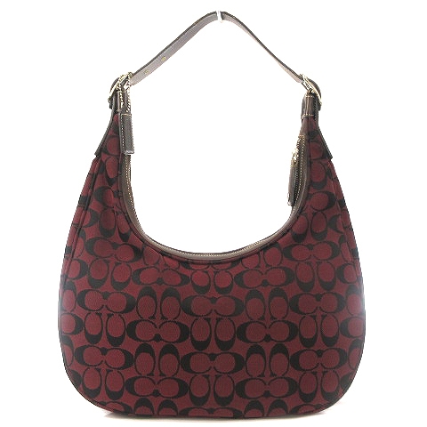希少色 コーチ ワンショルダーバッグ キャンバス レッド ホーボー 6091 美品】希少 COACH コーチ ワンショルダーバッグ キャンバス